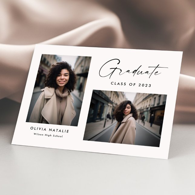 Modern Calligraphy Script Two Photo Graduation Announcement (Creator Uploaded)