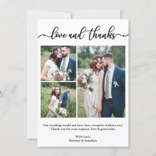 Modern Calligraphy Script Wedding Collage 3 Photo Thank You Card