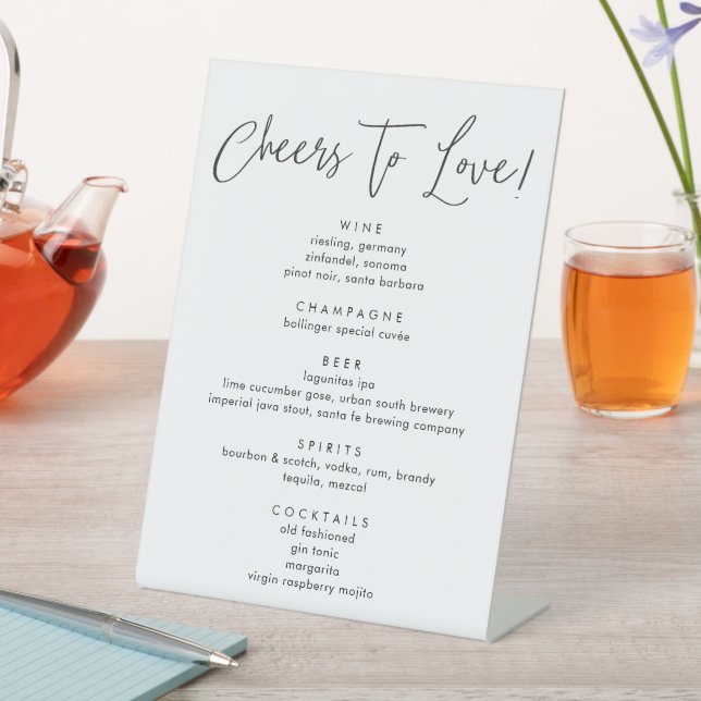 Modern Calligraphy Script Wedding Drinks Menu Pedestal Sign (In SItu)