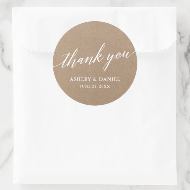 Modern Calligraphy Script Wedding Kraft Classic Round Sticker (Bag)
