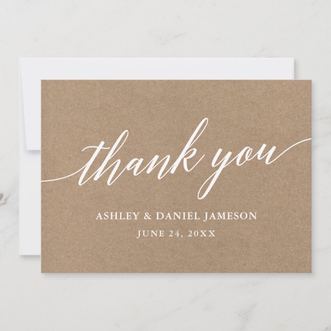 Modern Calligraphy Script Wedding Kraft Thank You Card (Front)