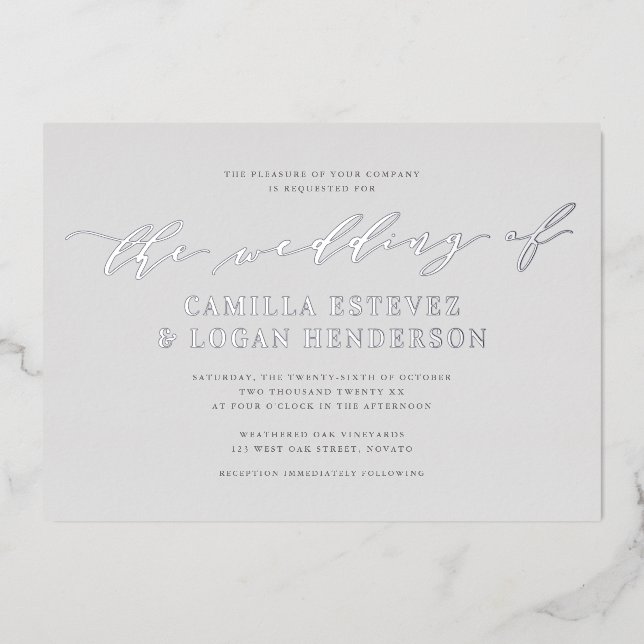 Modern Calligraphy Script Wedding Pale Grey Silver (Front)