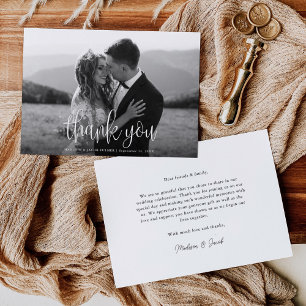 Modern Calligraphy Script Wedding Photo Thank You Card
