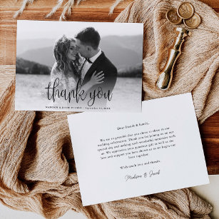 Modern Calligraphy Script Wedding Photo Thank You Card