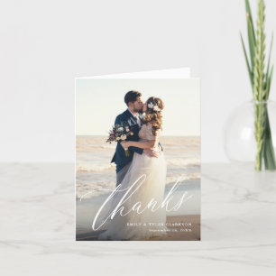 Modern Calligraphy Script Wedding Photo Thank You Card