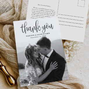 Modern Calligraphy Script Wedding Photo Thank You Postcard