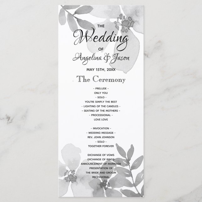 Modern Calligraphy Script Wedding Programme (Front)