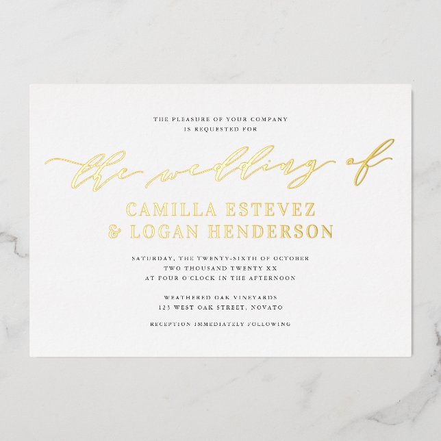 Modern Calligraphy Script Wedding White + Gold (Front)