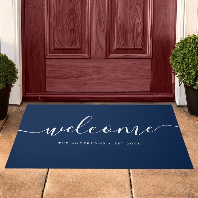 Modern Calligraphy Script Welcome Family Name Doormat (Creator Uploaded)