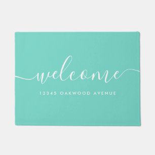 Modern Calligraphy Script Welcome Street Address Doormat