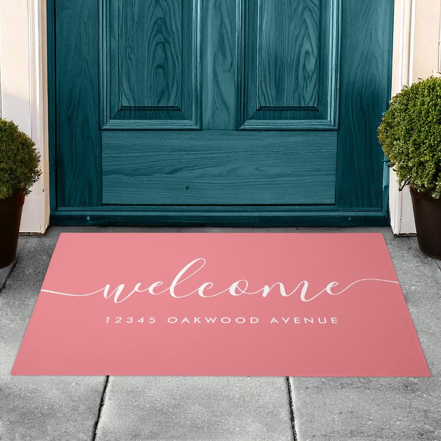 Modern Calligraphy Script Welcome Street Address Doormat (Creator Uploaded)