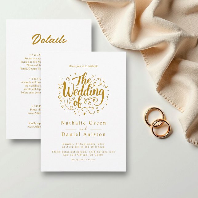 Modern Calligraphy Script White And Gold Wedding Invitation (Creator Uploaded)