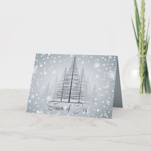 Modern Calligraphy Season of Joy  Winter Trees Holiday Card (Front)