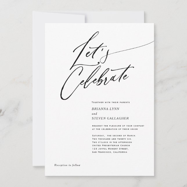 Modern Calligraphy Simple Black and white wedding  Invitation (Front)