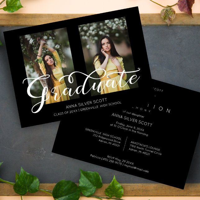 Modern Calligraphy Simple Chic 2 Photos Graduate  Invitation (Creator Uploaded)