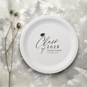 Modern Calligraphy Simple Class of 2025 Graduate Paper Plate