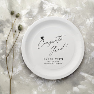 Modern Calligraphy Simple Congrats Graduate Paper Plate