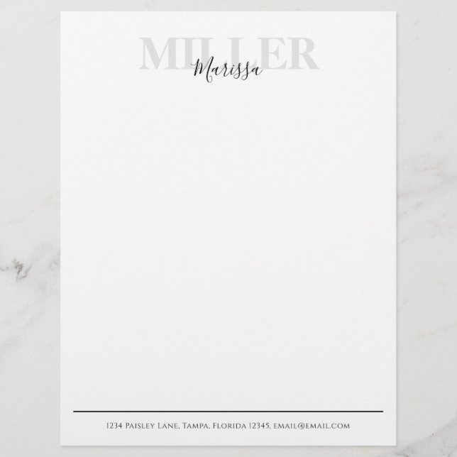 Modern Calligraphy Simple Monogram Name Template Custom Letterhead (Front)