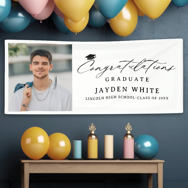 Modern Calligraphy Simple Photo Graduation Party Banner (Modern Calligraphy Simple Photo Graduation Party Banner)