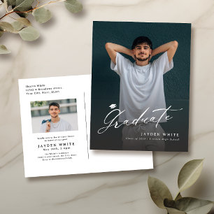 Modern Calligraphy Simple Photo Graduation Postcard