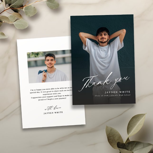Modern Calligraphy Simple Photo Graduation Thank You Card (Modern Calligraphy Simple Photo Graduation Thank You Card)