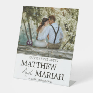 Modern Calligraphy Simple Photo Wedding Welcome Fo Pedestal Sign