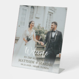 Modern Calligraphy Simple Photo Wedding Welcome Pedestal Sign