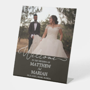 Modern Calligraphy Simple Photo Wedding Welcome Pedestal Sign