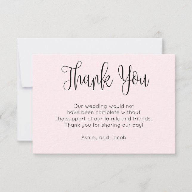 Modern calligraphy. Simple script pink wedding Thank You Card (Front)
