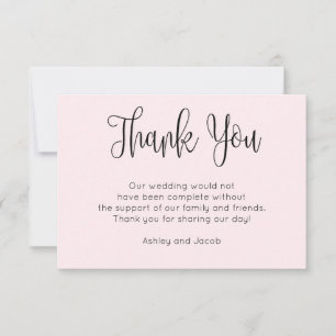 Modern calligraphy. Simple script pink wedding Thank You Card