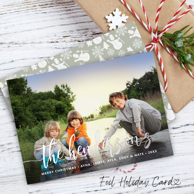 Modern Calligraphy Single Photo Foil Holiday Card (Modern Calligraphy Single Photo Foil Holiday Card)