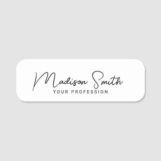 Modern Calligraphy Stylish Signature Elegant Name Tag (Front)