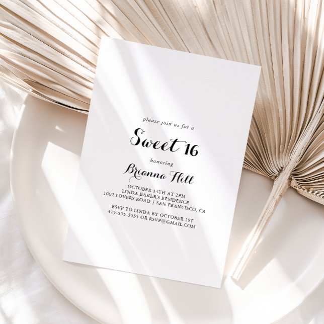 Modern Calligraphy Sweet 16 Birthday Party Invitation (Creator Uploaded)