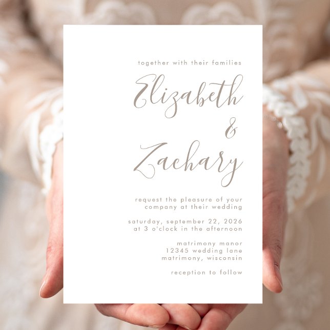 Modern Calligraphy Taupe Wedding Invitation (Creator Uploaded)