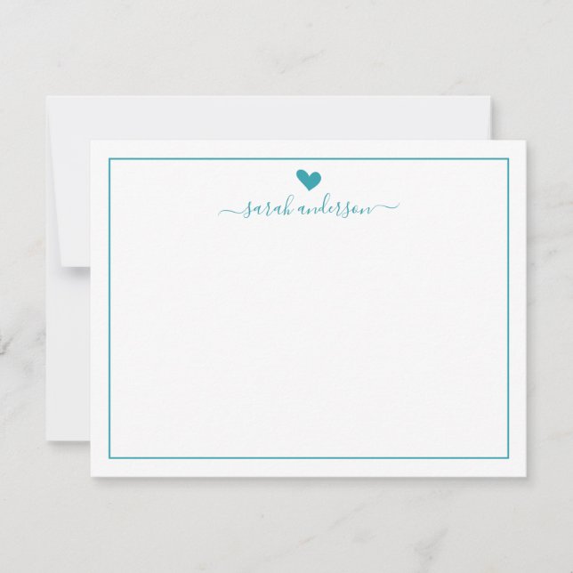 Modern Calligraphy Teal Heart Personalised Card (Front)