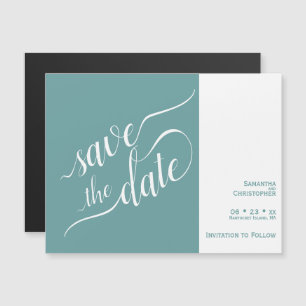 Modern Calligraphy Teal Wedding Save the Date Magnetic Invitation