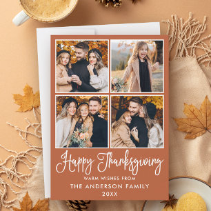 Modern Calligraphy Terracotta 4 Photo Thanksgiving Holiday Card