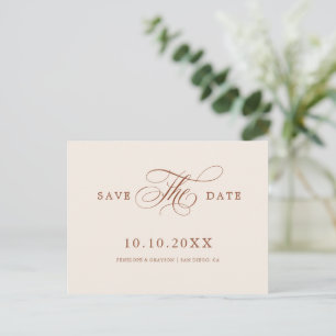 Modern Calligraphy Terracotta Boho  Save the Date Postcard