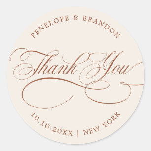 Modern calligraphy Terracotta wedding thank you Classic Round Sticker