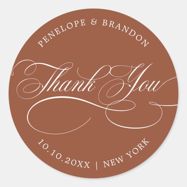 Modern calligraphy Terracotta wedding thank you Classic Round Sticker (Front)