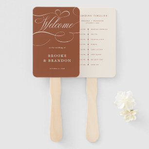 Modern Calligraphy Terracotta wedding Timeline Hand Fan