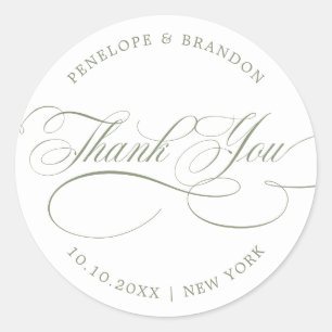 Modern calligraphy timeles Sage wedding thank you Classic Round Sticker