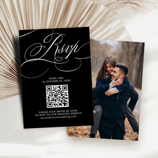 Modern calligraphy timeless Black QR code Photo RSVP Card (Modern calligraphy timeless Black QR code Photo RSVP Card)