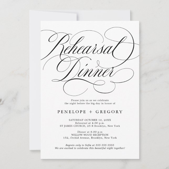 Modern calligraphy timeless Black Rehearsal Dinner Invitation (Front)