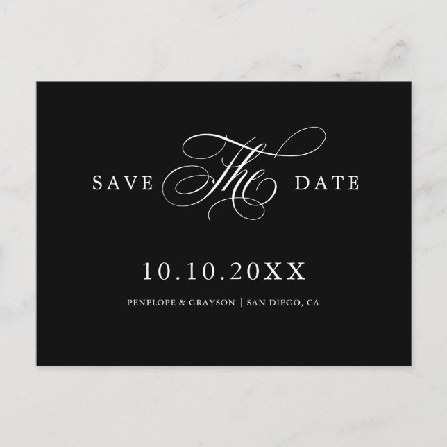 Modern calligraphy timeless black  Save the Date Postcard (Front)