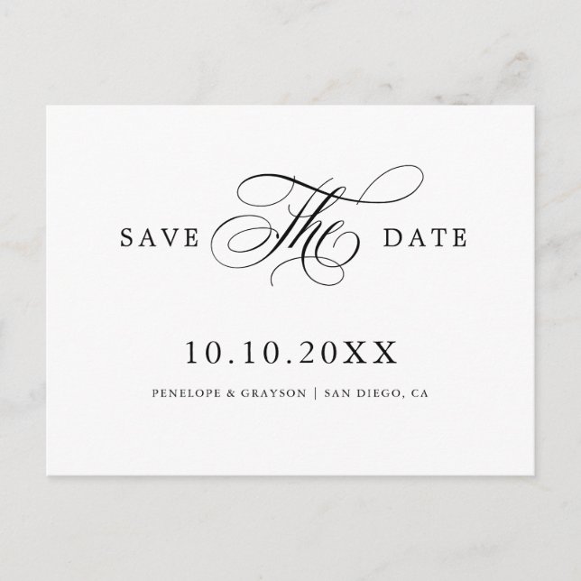 Modern calligraphy timeless Black  Save the Date Postcard (Front)