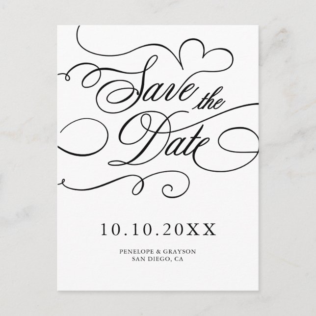 Modern calligraphy timeless black  Save the Date Postcard (Front)