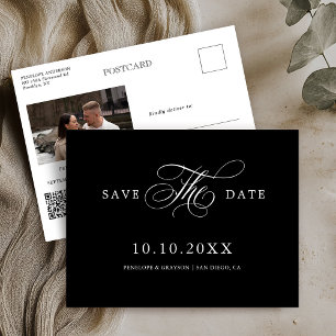 Modern calligraphy timeless black  Save the Date Postcard