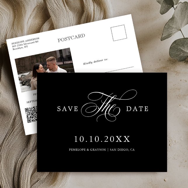 Modern calligraphy timeless black  Save the Date Postcard (Modern calligraphy timeless black Save the Date Postcard)