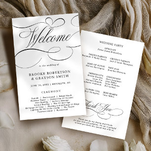 Modern calligraphy timeless Black Wedding Program